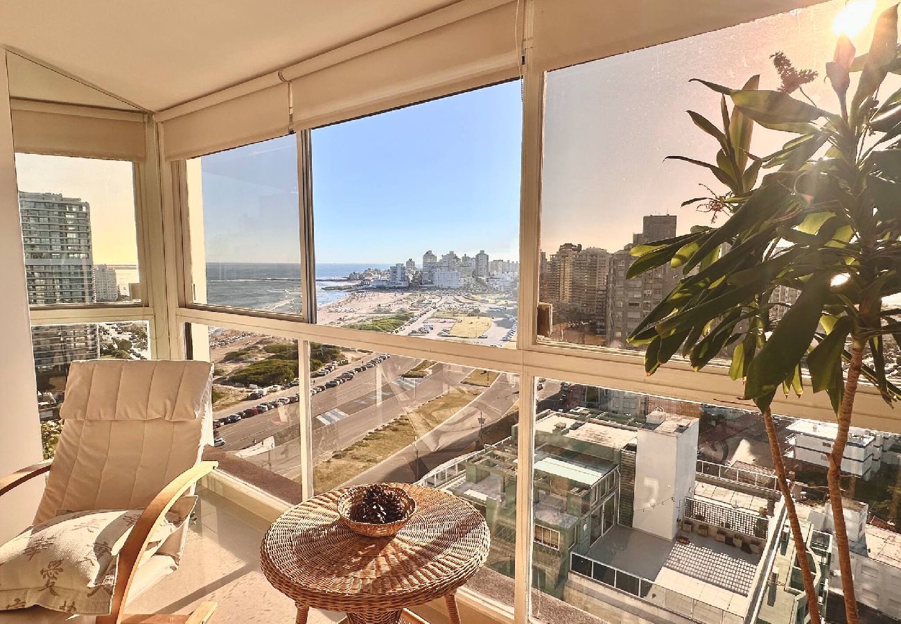 Bright living room with large windows and ocean view